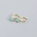 Gold plated S925 silver hoop earrings with turquoise cross flower charms - Golden (Turquoise)