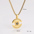 Detailed view of gold evil eye pendant with dimensions 22mm width and 60cm chain length - Gold White Enamel Eye Style (Style 5) / 2.5mm*60cm Chain