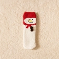 Cozy red and white snowman coral fleece Christmas sock on soft beige background - One Size / Scarf Snowman