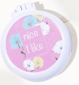 Portable folding hairbrush and mirror set with cute pink floral pattern and white body - Girls Daisy Hairbrush