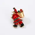 Charming Santa Claus enamel brooch with gold-plated sack and festive gemstones - RW0110 Santa Claus with Gift Bag