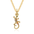 Detail of a gold lizard pendant necklace featuring colorful inlaid zircon gemstones - Lizard Shape (B407)