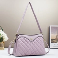 Elegante borsa a tracolla trapuntata in pelle PU lilla con dettagli in oro chic - Viola