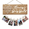 Wooden Nanny's Brag Board with woven heart and clips for family photo display - Nanny's Brag Board