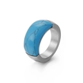 Brushed titanium steel ring featuring a large turquoise gemstone inlay for a modern look - US 7