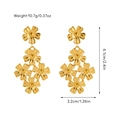 Detailed view of gold flower earrings with dimensions 6.1cm x 3.2cm and 10.7g weight - Gold Long Flower Cluster Dangle