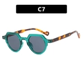 Retro small round geometric sunglasses with transparent green frames and tortoiseshell temples - Translucent Green Frame Tortoise Temples Grey Lens