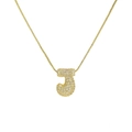 Macro detail of gold-plated letter J pendant with micro-paved white cubic zirconia stones - Letter J / Gold