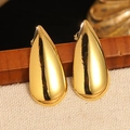Elegant gold-tone teardrop metal stud earrings with a smooth polished finish - Gold Bright Polished Drop Stud Earrings
