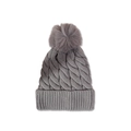 Detailed knit texture and large faux fur pompom on a gray winter beanie hat - Gray