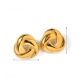 Polished gold stainless steel twisted knot earrings with geometric design and glossy finish - Twist Knot Gold Style (JDE2311059)