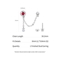 316L titanium steel gold plated ear bone stud with red zircon and 30.2mm chain detail - Single Piece (0.8x6mm Needle) / Platinum Red Round Stone Star Chain