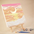 DIY digital oil painting kit featuring moon and sea scenery with a mini wooden easel - AVN94 Crescent Moon Clouds and Sea