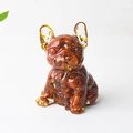 French bulldog figurine crafted with brown crystal chips, gold foil, and clear resin - Red Jasper