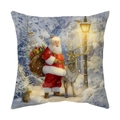 Christmas pillowcase featuring Santa Claus, reindeer, and snowy forest digital print - Santa Claus Reindeer and Gifts