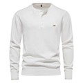Classic white long sleeve Henley knit sweater for men with button neck detail - S / Off-white