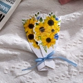 3D sunflower bouquet greeting card with blue ribbon and gold foil best wishes message - Sunflower - Best Wishes