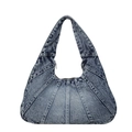 Modische dunkelblaue Jeans-Halbmondtasche mit Patchwork-Design für Damen zum Umhängen - L40xB8xH21CM / Denim-Blau