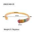 Bracelet jonc ouvert en acier titane plaqué or 18 carats avec cristaux arc-en-ciel - Style Doré avec Zircone Dégradé Arc-en-Ciel (JDB201489-CR)