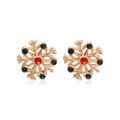 Christmas snowflake stud earrings in gold with vibrant red and green rhinestones - Colorful Stone Snowflake