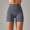 Close-up of charcoal grey high-waist yoga shorts with seamless matte finish fabric - Light Grey Blue