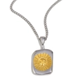 18K gold sun face pendant on silver mixed metal necklace with vintage artistic style - Two Colors