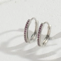 Boucles d'oreilles créoles en argent serties de zircons rouges rubis étincelants - Argent avec Zircon Rouge Rose