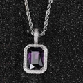 Hip-Hop-Halskette mit Seilkette, großem lila quadratischem Edelstein und Mikro-Kristallen - Weißgold mit Amethyststein (Anhänger Halskette)