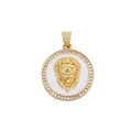 Luxurious gold lion head round pendant with white enamel and sparkling crystals - Lion Head Round Disc Style (BJF101) / 1 Piece Pack (Diameter 19mm) / Gold