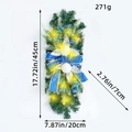 LED lighted Christmas teardrop swag with blue berries, bows, and 17.7-inch dimensions - K1-22 New Blue Swag (Warm Light)