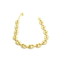 Macro detail of the golden coffee bean link chain with lobster clasp and extender - Gold