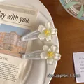 Pinzas para el pelo con flores crema traslúcidas, estrellas amarillas y clip blanco - 4# Flor de Cerezo Blanca
