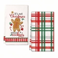 Christmas kitchen towel set featuring gingerbread man print and red-green plaid patterns - Gingerbread Man and Holiday Messages Style (MJBT66-50) / 2 Pieces/Pack (40*60cm) / Red Green Plaid Gingerbread Man