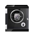 Single watch winder in black piano finish with a clear window and soft black pillow - 1 Slot / Black Lacquer & Black PU