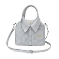 Silver handbag with unique shirt collar design and detachable strap in solid color - Silver