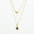 Golden teardrop pendant necklace with blue center stone and halo zircon pave detail - Gold/Black Stone (Water Drop)