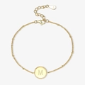 Elegant gold S925 sterling silver chain bracelet with engraved letter M round charm - 925 Silver / Letter M