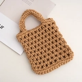 Handgefertigte khakifarbene Häkeltasche aus Baumwolle mit hohlem Netzmuster und Griff - 20*20cm / Dunkelbraun