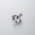 Silver bow stud earring with purple and clear zircon crystals in polished steel - Butterfly Bow Style-Purple Zirconia (A79-3#)