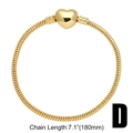 7.1-inch gold snake chain bracelet with polished heart clasp and alphabet D charm - Gold-Bracelet D