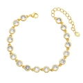 Gold tone chain bracelet with clear cubic zirconia bezel setting and heart pendant - Round Bezel