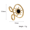 Dimensioni e peso dettagliati dell'anello a sole dorato con disco nero centrale - Forma del Sole (JR682) / Nero