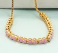 Pink evil eye charm on adjustable gold chain bracelet with colorful enamel detail - Pink