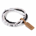 Three-piece set of 4mm natural gemstone bead bracelets with a vintage craft paper tag - FK1776-Black White Grey Beige Stone Set