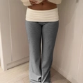 Women's casual striped trousers with contrast fold-over waistband in black and white - S / Black