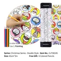 Christmas kraft wrapping paper roll with coloring patterns, 43cmx3m size and 6 colored pencils - 3 Rolls Set With Accessories (Pencils)