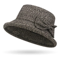 Chapeau cloche en laine tweed pour femme avec nœud élégant pour l'automne hiver - Taille unique / café