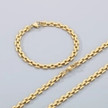 Elegant gold flat chain necklace and bracelet set with lobster clasp for women - Necklace 65cm / Gold