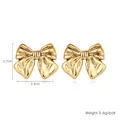 Detailed view of gold bow earrings showing dimensions of 3.4cm by 2.7cm and 5.6g weight - 3D Bow Gold