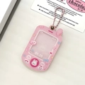 Pink retro mobile phone acrylic magnetic photo card holder with cute beaded keychain - Pink Phone (Love you 05:20)